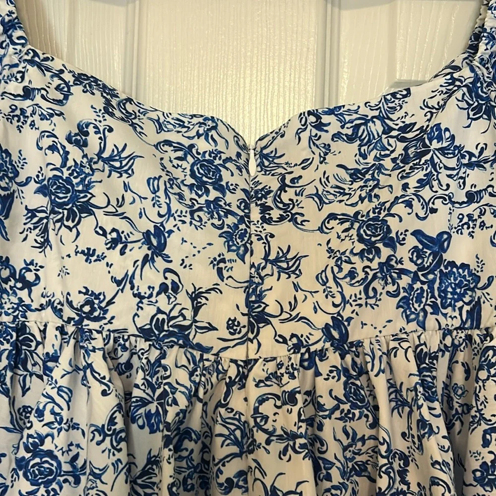 Caroline Constas Brie Top in Blue Toile